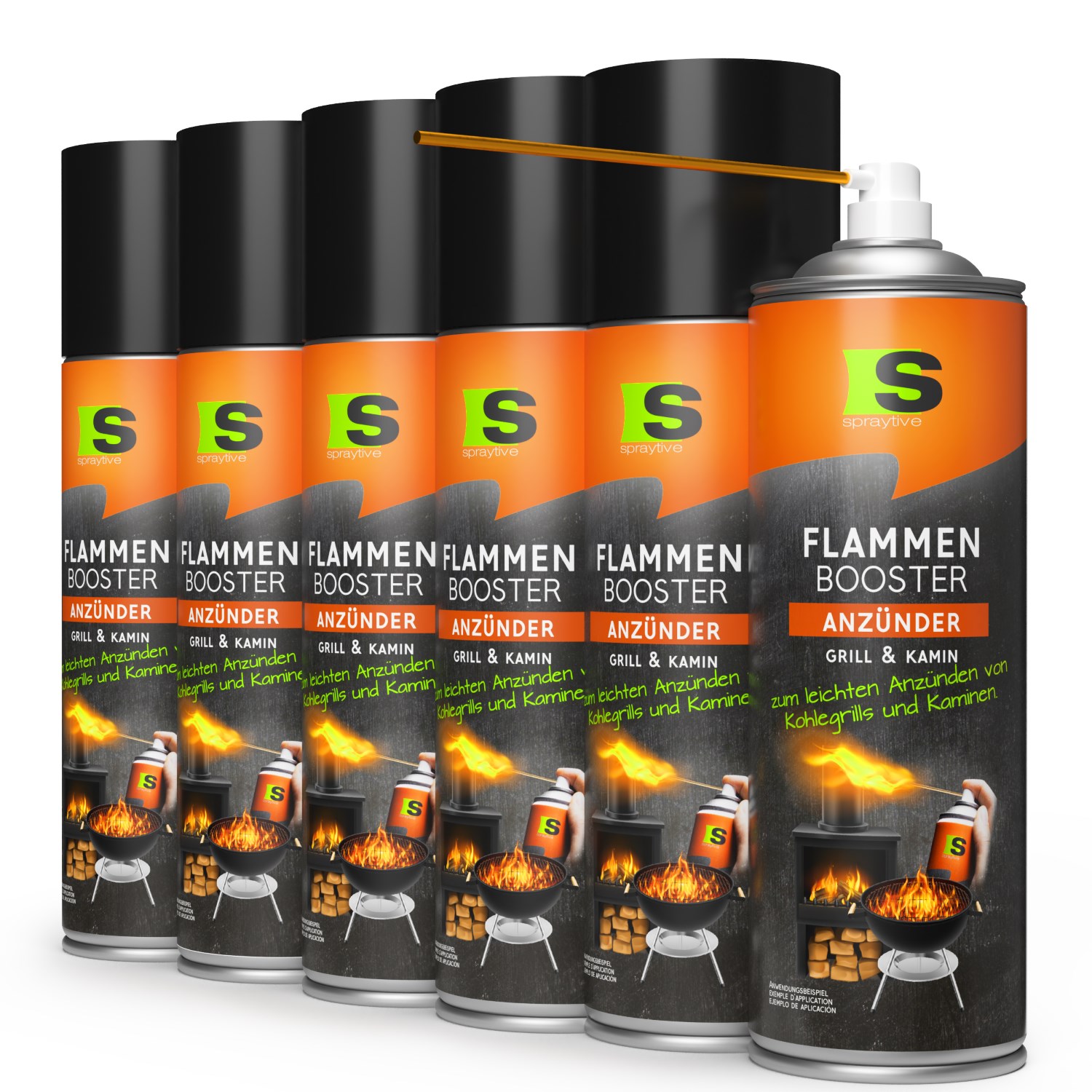 6 x 500ml Flammen-Booster Grill- & Kaminanzünder - Für Kohlegrill, Kamin & Feuerkorb